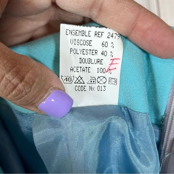 Vintage Terry Paris Made in France Pastel Blue Pencil Skirt T 1 - Picture 4 of 5